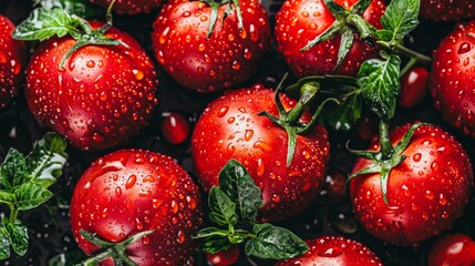 Wall Mural - Organic red tomatoes texture background ideal for fresh produce and healthy food concepts