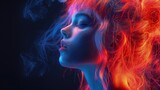 Fototapeta  - Surreal portrait of a woman with flowing fiery hair, Concept of freedom, passion, and vibrant creativity
