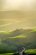View of valley, rolling green hills, 