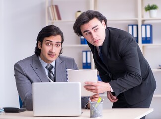 Wall Mural - Two young employees working in the office