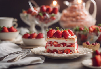 Wall Mural - Gateau Fraise strawberry cake cake plate dessert