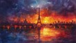 Impressionist Paris sunset with fiery sky reflecting in the Seine river, Concept of beauty, serenity, and artistry
