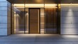 A sleek, minimalist main door design featuring a seamless blend of wood and glass, exuding modern elegance and sophistication in