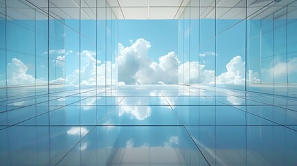 Wall Mural -  empty glass floor of modern office building and blue sky