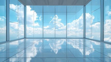 Wall Mural -  empty glass floor of modern office building and blue sky