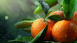 fresh oranges fruit with dew droplets 