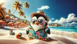penguin, chibi, kawaii, animal, funny, summer, tropical, beach, zoo, copy space, illustration, chibi