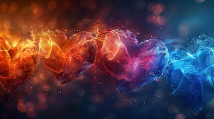 Wall Mural - An abstract illustration of interconnected hearts pulsing in unison representing the idea of connections and relationships being the universal pulse of life.