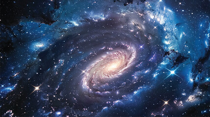 Wall Mural - space background with spiral galaxy and stars night