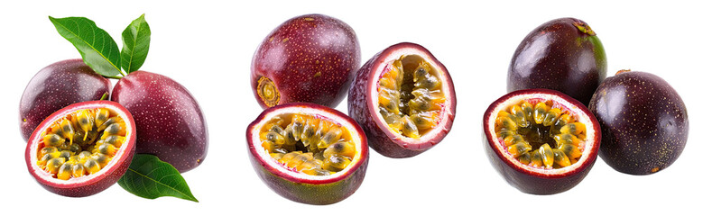 Wall Mural - Collection of PNG. Passion fruit isolated on a transparent background.