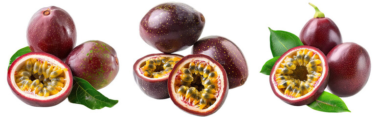 Wall Mural - Collection of PNG. Passion fruit isolated on a transparent background.