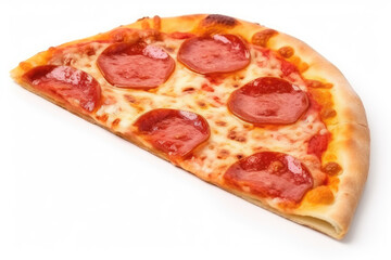 Wall Mural - Single Slice of Pepperoni Pizza Isolated on White, Italian Cuisine Close-Up.