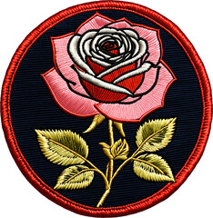 rose embroidered patch badge isolated on transparent background.generative ai