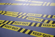Keep out Police lines on dark background. incident, accident, limit concept background.

