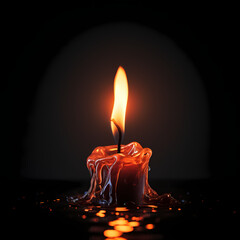 Poster - A close-up of a candle flame in a dark room. 