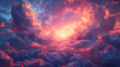 Dramatic clouds illuminated by a vivid sunset, with warm and cool tones creating a stunning skyscape