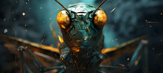 Abstract modern art collage portrait of grasshopper, ai generative