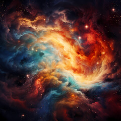 Canvas Print - A cosmic nebula with swirling colors and stars. 