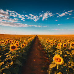 Sticker - A sunflower field stretching to the horizon. 