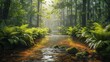 Lush forest creek, serene tranquility