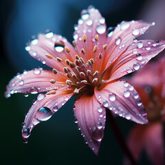 Poster - Macro shot of a blooming flower with dewdrops. 