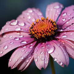 Canvas Print - Macro shot of a blooming flower with dewdrops. 