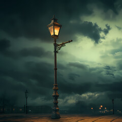 Sticker - Vintage streetlamp against a moody evening sky.