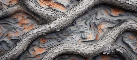 Canvas Print - A detailed closeup of a tree trunk with intricate roots emerging from it, showcasing the natural art and patterns found in wood carvings in visual arts