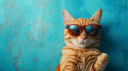 orange cat wearing shades on a blue surface in the st 1109548f-17d8-4f36-a7e5-ebd8807ad3f5 2