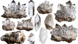 Clear Quartz Gemstone Collection: Detailed 3D Digital Art on Transparent Background, Top View Flat Lay Isolated PNG