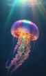shining colorful jelly fish in the water