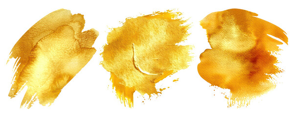 Wall Mural - isolated golden liquid stain texture in set of three