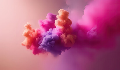 features a vibrant display of colorful smoke or cloud-like formations. The predominant colors include shades of pink, purple, and hints of orange, creating a dreamy and ethereal atmosphere. The soft