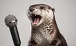 otter sings karaoke into a vintage microphone otter screaming into a microphone