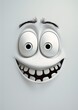 cartoon face big smile white wall background creative guy eyes pupils shown hysteria details blur effect welcoming grin computer sarcastic friendly design