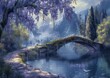 bridge river waterfall background breathtaking lilacs white sweeping arches house walking towards also known artemis springtime morning young