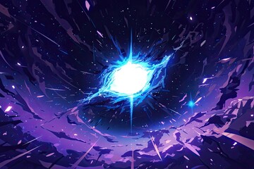 Wall Mural - Black hole, in the anime style, with a energy explosion around the black hole, against a fantasy world background, in the anime art style, as a concept design