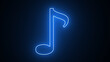 Glowing blue neon-effect musical symbol. a neon note icon for music. Glowing neon music ringtone sign,