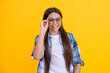 teen girl can look and see good in eyesight glasses or eyewear