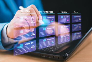 kanban or scrum methodology board screen. agile project management, software integration development