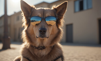 Canvas Print - A canine donning shades and gazing directly at the camera , detailed