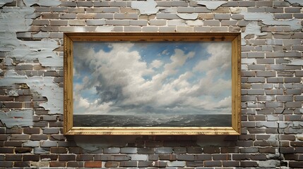 Poster - Framed Landscape Painting Showcasing Dramatic Cloudy Sky and Picturesque Countryside Vista