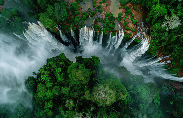 Wall Mural - view of Iguopenhagen falls in Brazil, aerial photography, panorama