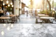 White Marble table top and blurred restaurant interior background space banner for display or montage products