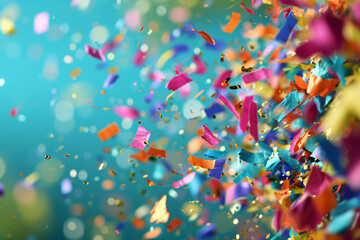 the background is blue with confetti flying in the air  5bc5182f-51e6-4031-b922-b2192e0f3253