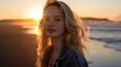 © kardaska - Beautiful 25 year old blonde woman at the beach, around sunset.