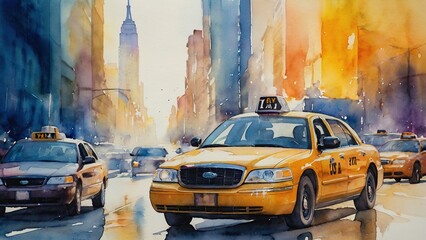 City Taxi Oil Painting