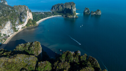 Wall Mural - Aerial view beautiful Railay beach in Krabi province, Thailand, Railay beach in Krabi, Aerial view of Railay beach and coastline in Krabi province, Thailand.