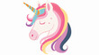 Cute Cartoon pink unicorn head with rainbow mane