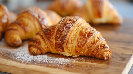 Wall Mural - croissant on a wooden board